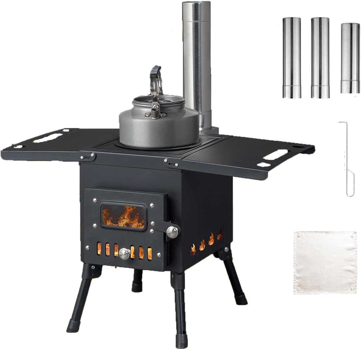 Portable Wood Stove with 3 Chimneys
