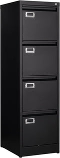 4 Drawer File Cabinet Vertical Filing Cabinet with Lock - Slim Black