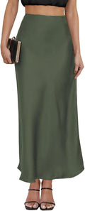 Leopard Print Satin Maxi Skirt for Women - High Waisted Elastic Fit