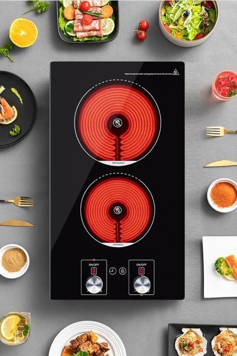 ADVWIN 2 Burner Electric Cooktop with Safety Lock & Timer