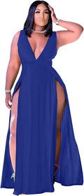Ekaliy Women's Plus Size Sleeveless Deep V Neck Maxi Wrap Dress