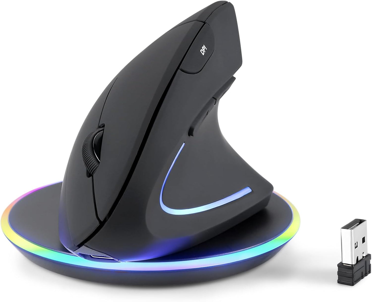 Perixx PERIMICE-713RX Vertical Mouse - Duo Charge - Wireless Pad - Black