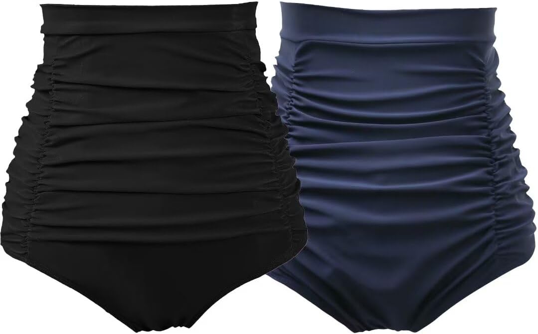 COCOPEAR Women's Ruched High Waisted Bikini Bottom for Summer Fun
