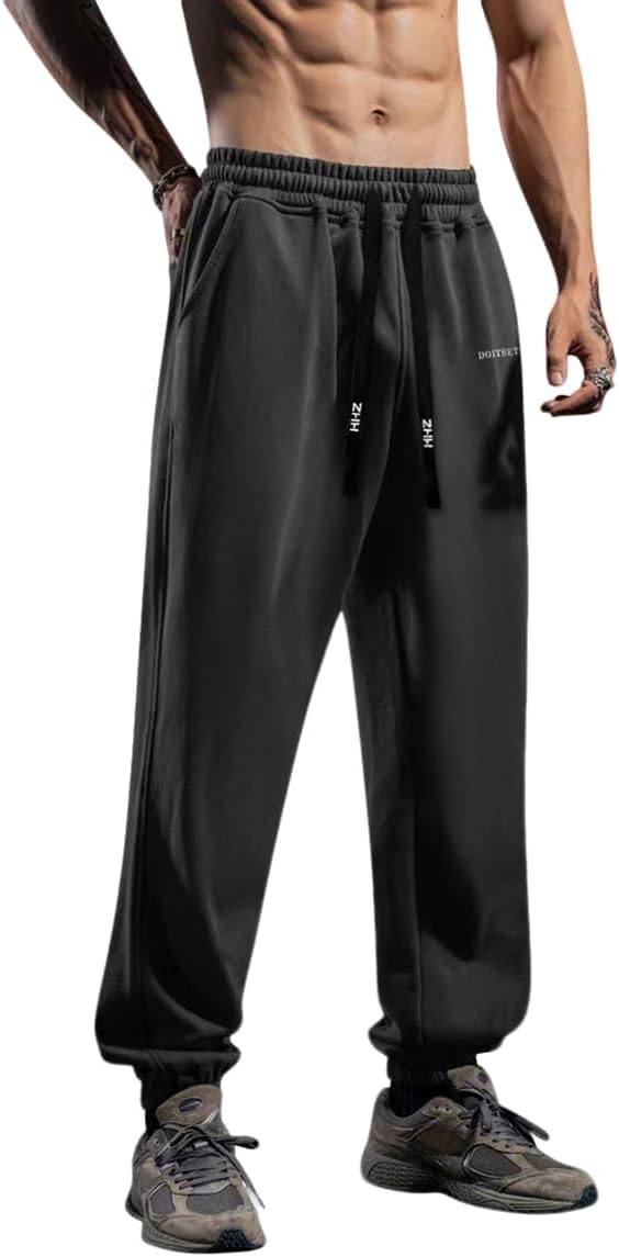 Men's Cotton Sweatpants Loose Fit Baggy Straight Leg Pants