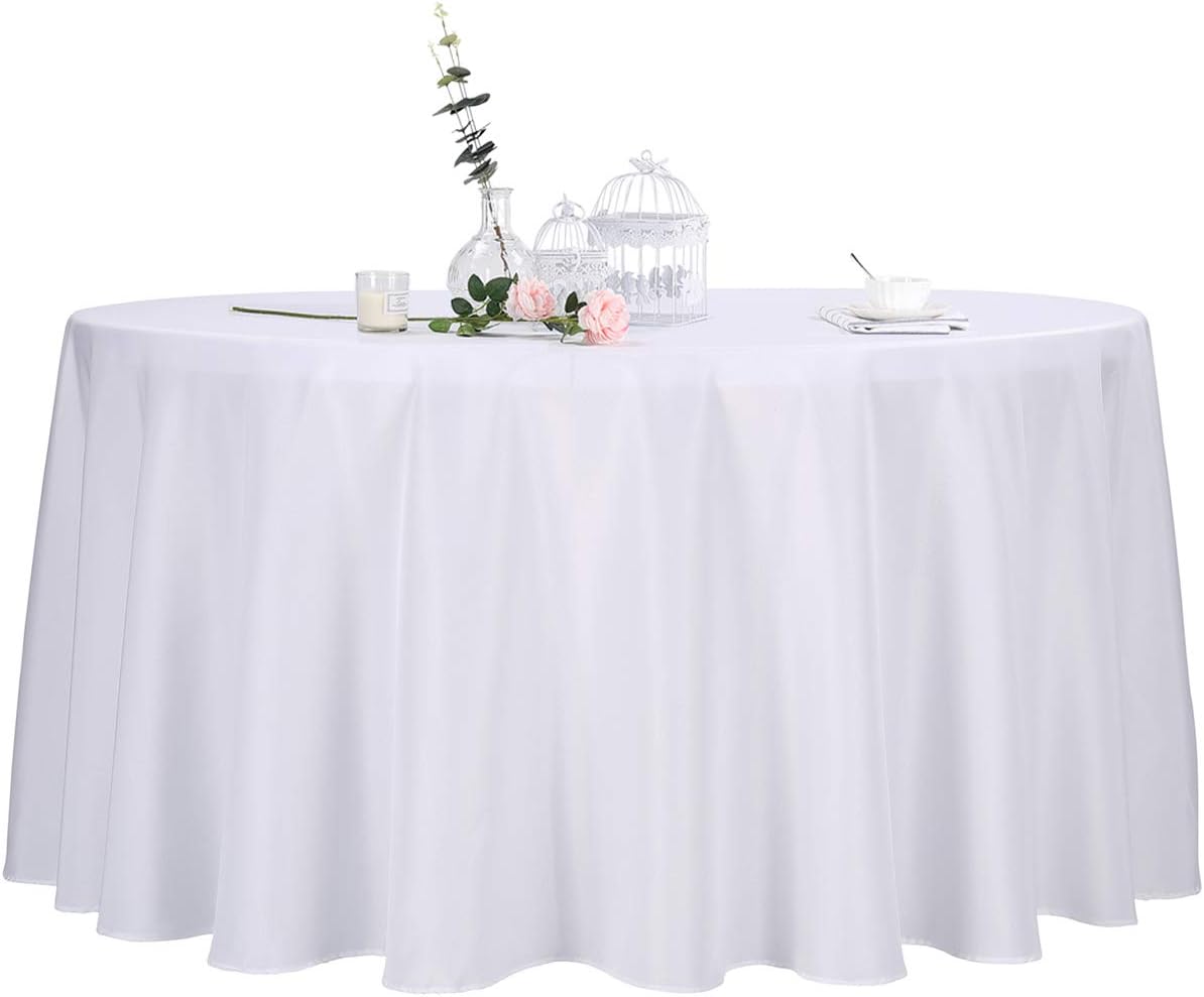Ascoza 2-Pack 120 White Round Tablecloth - Elegant Polyester Fabric