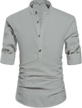 Men Henley Neck Long Sleeve Linen Shirts - Lightweight Daily Look