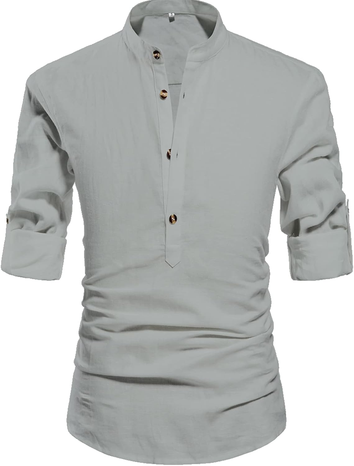 NITAGUT Men Henley Neck Long Sleeve Linen Shirts for Casual Style