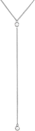Sterling Silver Lariat Necklace with 2 Delicate Pearls - Dainty Y Drop