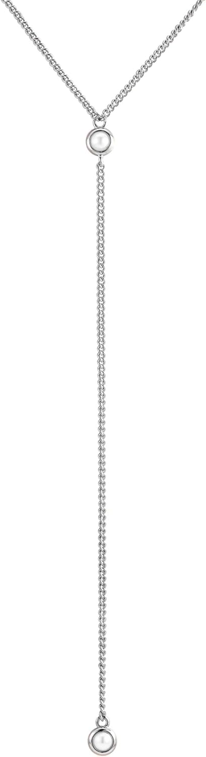Sterling Silver Lariat Necklace with Delicate Pearls for Women