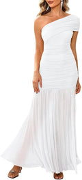 Women's Elegant One Shoulder Ruched Bodycon Maxi Dress - Formal Fit be