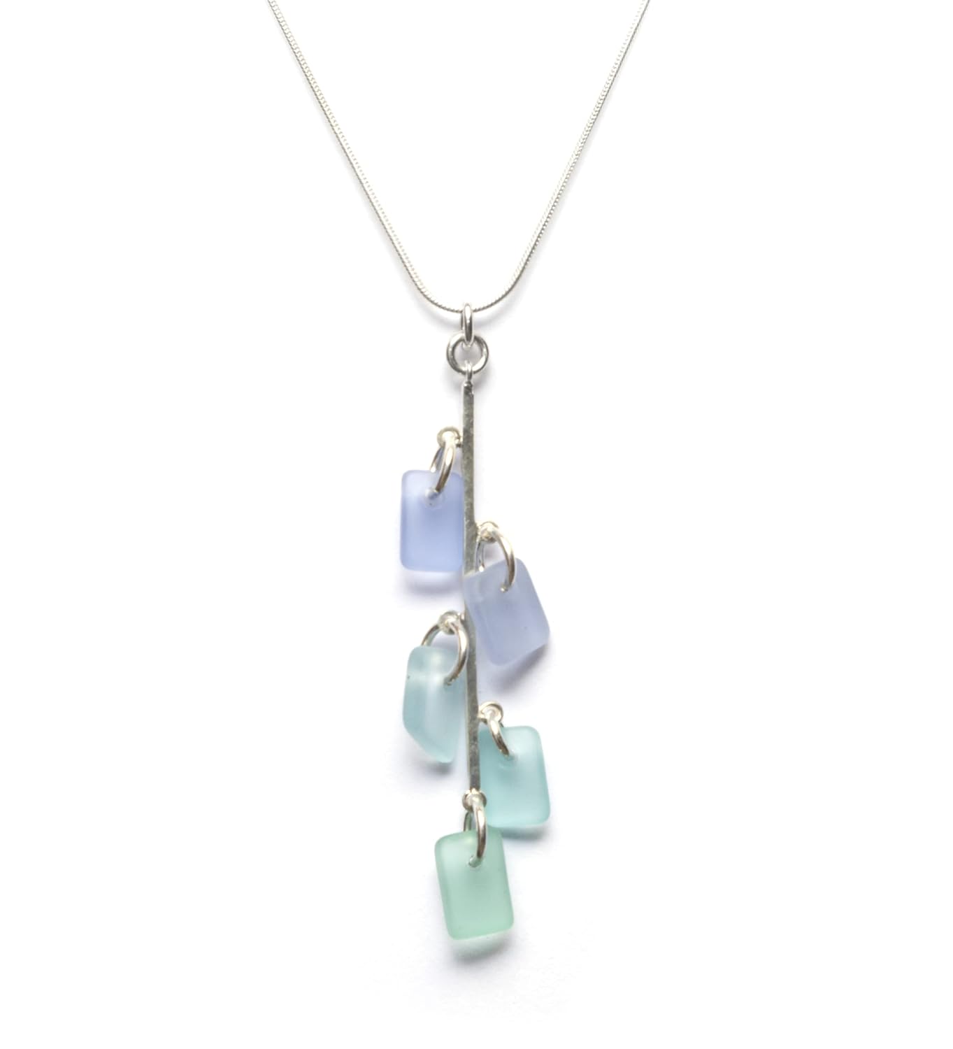 Sea Glass Avalon Pendant with 16in Snake Chain - Handmade Jewelry