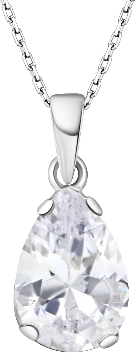 925 Sterling Silver Gemstone Teardrop Necklace for Women