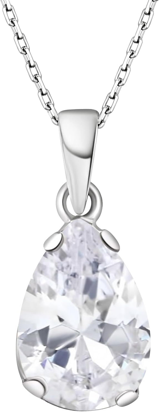 925 Sterling Silver Gemstone Teardrop Necklace for Women