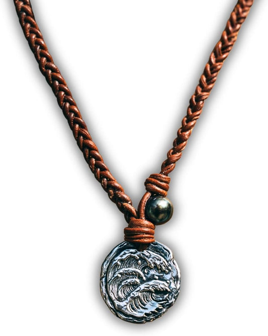 925 Silver Necklace Pendant with Premium Pearl and Leather Cord