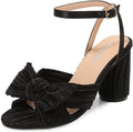 Satin Block Heeled Women's Sandal 3in-4in with Bowknot - Dress Heel