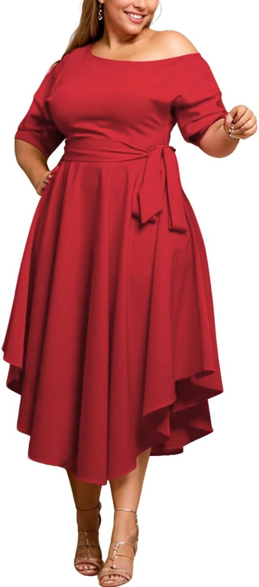 Plus Size Women Wedding Guest Dress Off Shoulder Midi Style