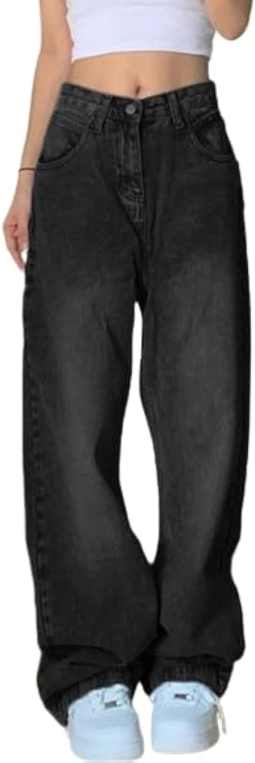 Vintage Denim Jeans for Women - Baggy Wide Leg Casual Trousers