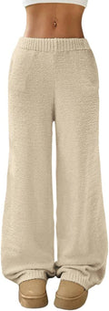 Women's Fuzzy Plush Pajama Pants - Wide Leg Winter Lounge Pants
