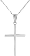 High Polished 14K White Gold Slender Cross Pendant with Chain