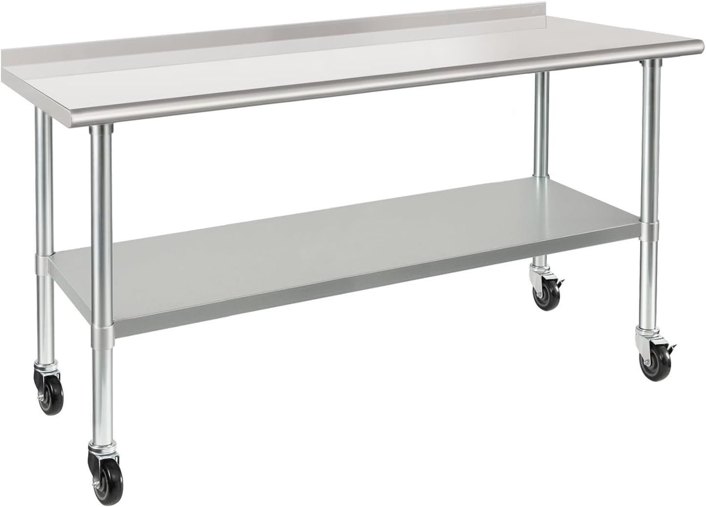 Stainless Steel Prep Table 24 x 72 in with Wheels and Backsplash