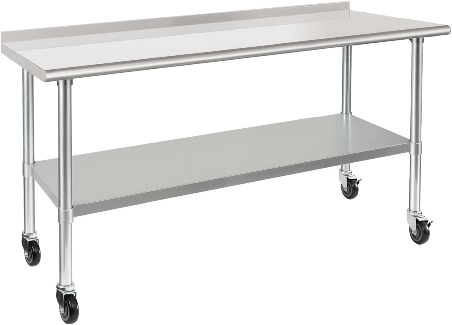 Stainless Steel Prep Table 24 x 72 in with Wheels and Backsplash
