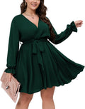Women's Plus Size Wrap V Neck Mini Dress - Emerald Green