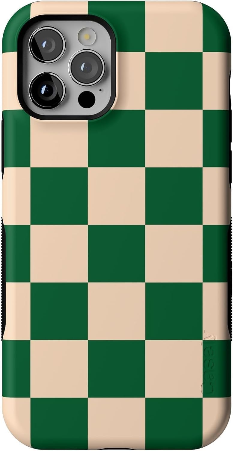 Bold Protective iPhone 12/12 Pro Case with Green Checkerboard