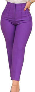 Womens High Waisted Pleated Straight Leg Pants - Work & Casual
