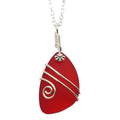 Handmade Hawaii Wire Wrapped Sea Glass Necklace - Ruby Red July