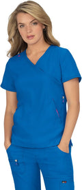Women's Mock Wrap Scrub Top with Side Zipper - Flattering Fit