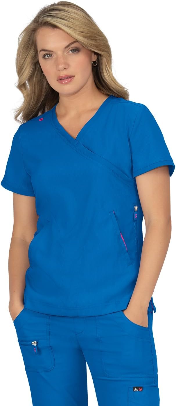 KOI Lite Women's Mock Wrap Scrub Top with Zipper Detail