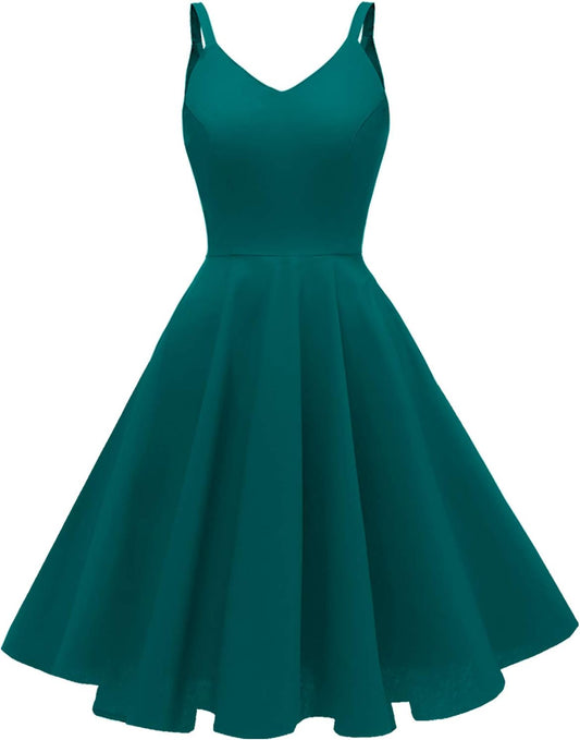 GOOBGS Women's 1950s Retro Vintage Spaghetti Strap Dress