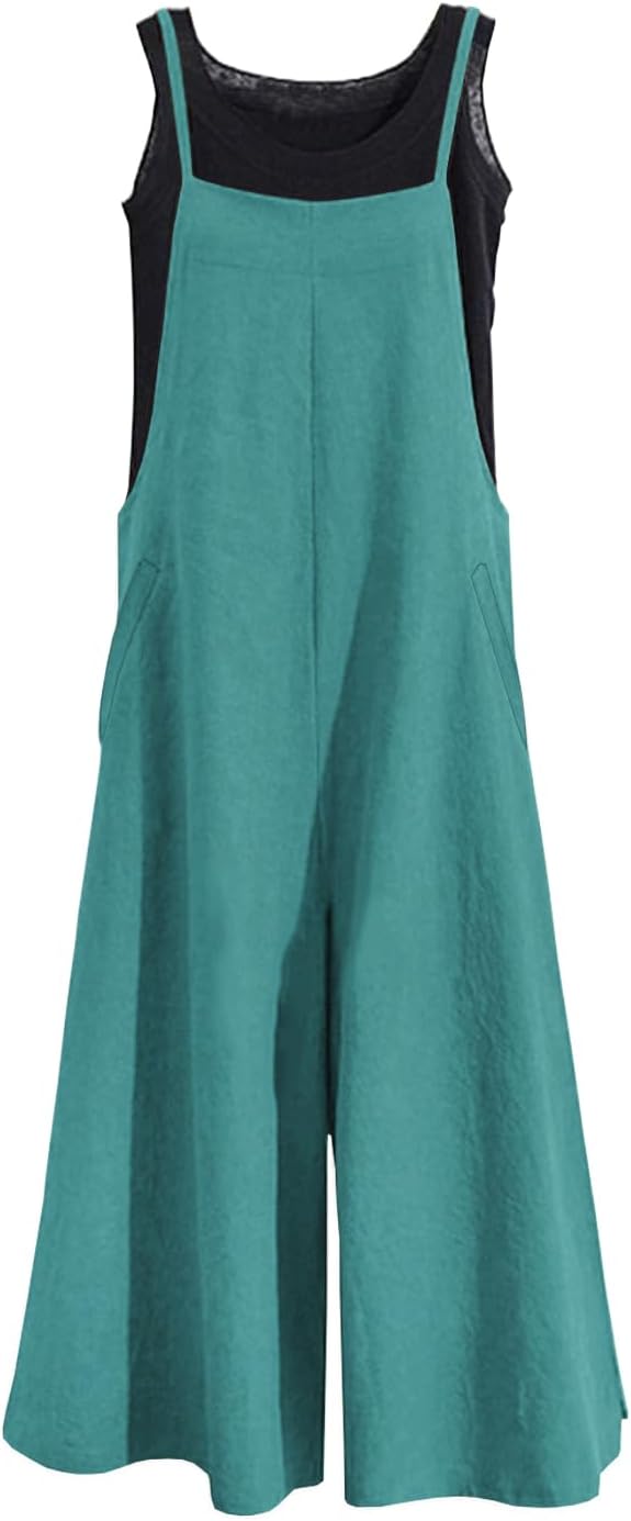 YESNO Women Casual Loose Long Bib Pants Wide Leg Jumpsuits