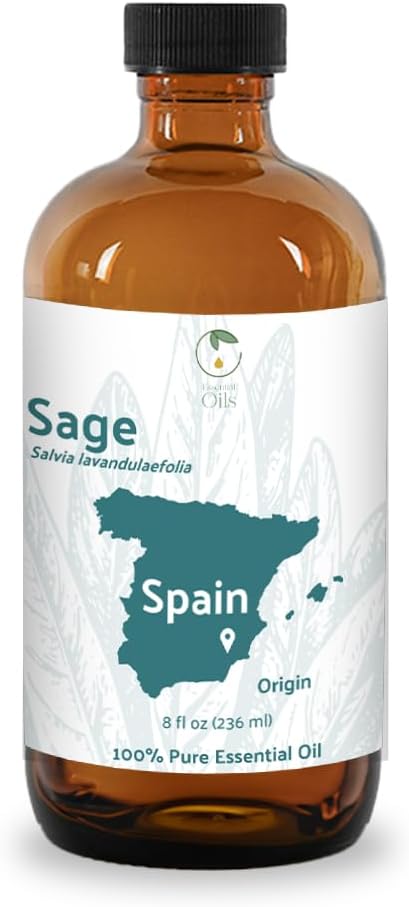 Sage Essential Oil for Aromatherapy and Massage - 8oz