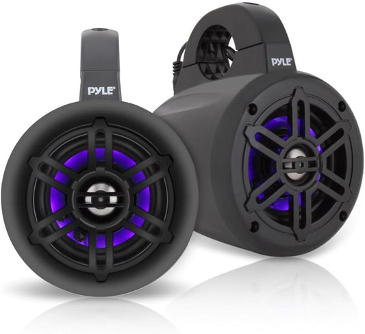300W Pyle Marine Wakeboard Speakers - Powerful Subwoofer Set with LED Lights