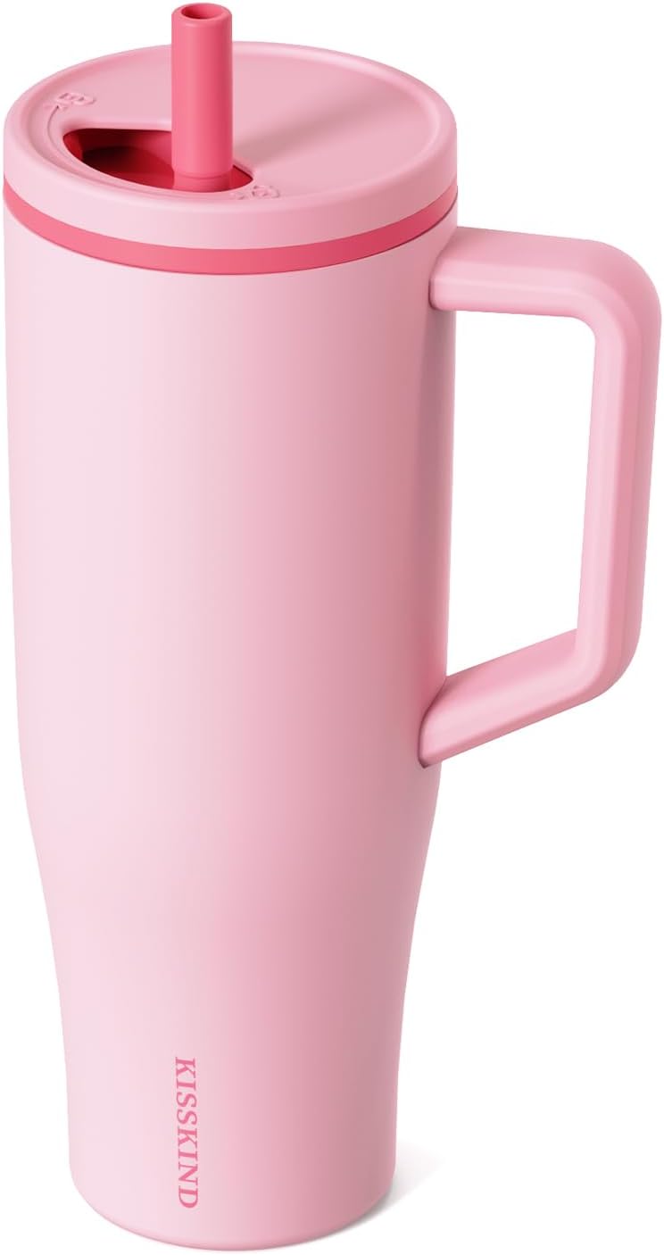 KISSKIND 40 oz Tumbler with Handle and Straw for All Drinks
