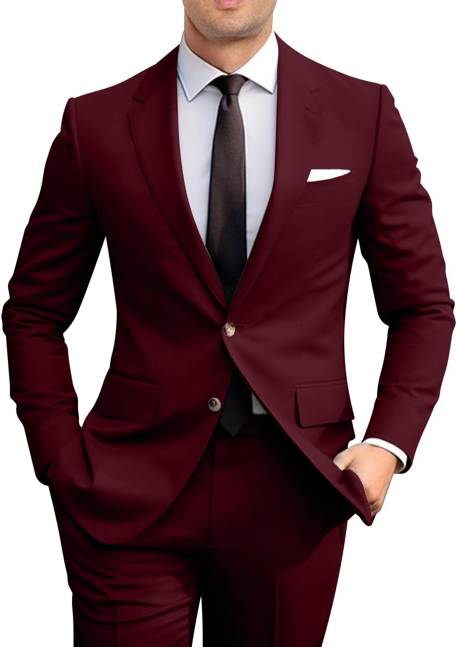 Men's Slim Fit 2 Piece Suit Set for Weddings and Prom Events