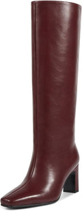 Straight Leg Knee High Boots for Women - Crocodile PU, Mid Heel