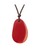 Handmade Leather Cord Large Oval Sea Glass Necklace - Ruby Red July