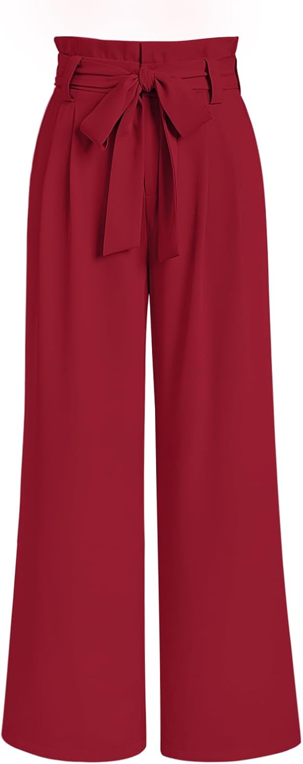 Wide Leg Dress Pants for Women - Paperbag High Waisted Trousers