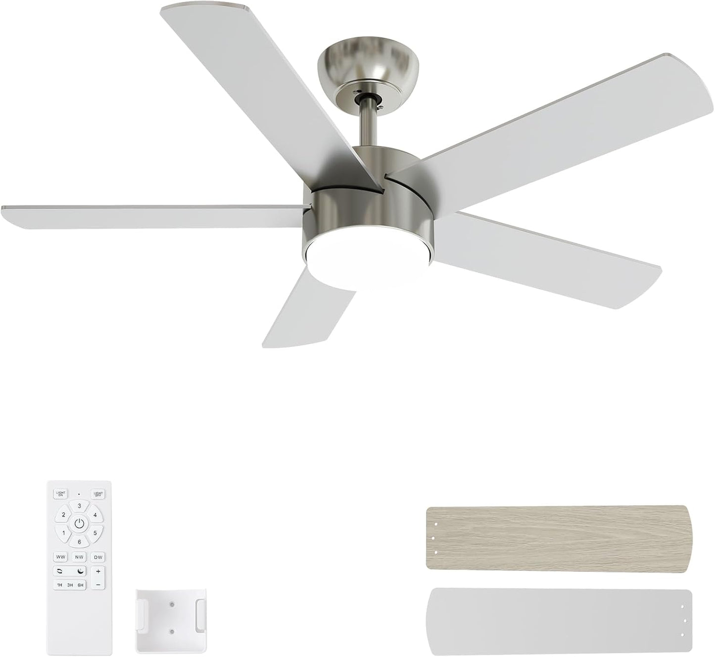 42 Inch Brushed Nickel Ceiling Fan with Lights and Remote Control