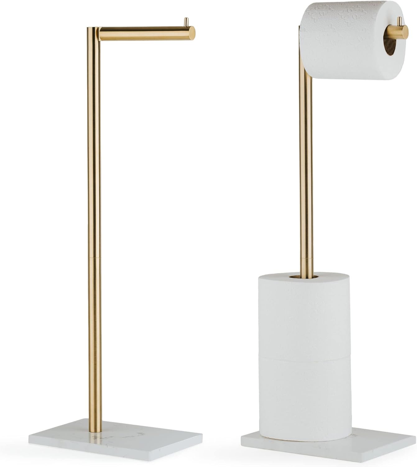 Free Standing Gold Toilet Paper Holder with Marble Base Storage