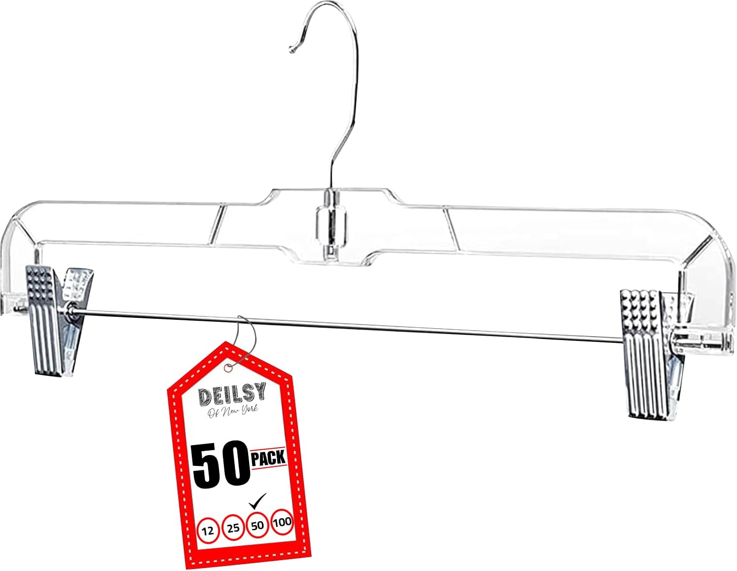 Versatile 50 Pack Skirt Hangers with Clips for Clothes Organization