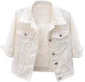 Locachy Womens 3/4 Sleeve Short Denim Jacket Cropped Trucker