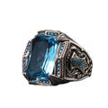Sterling Silver Aquamarine Men's Ring - Handmade Ottoman Style