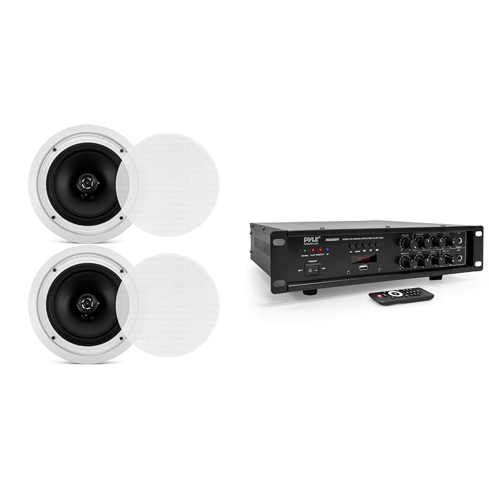Pyle 8in Ceiling Speakers with 500W Bluetooth Home Amplifier