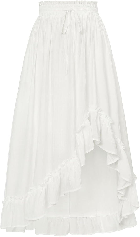 Scarlet Darkness Renaissance Midi Skirt with Asymmetrical Ruffle