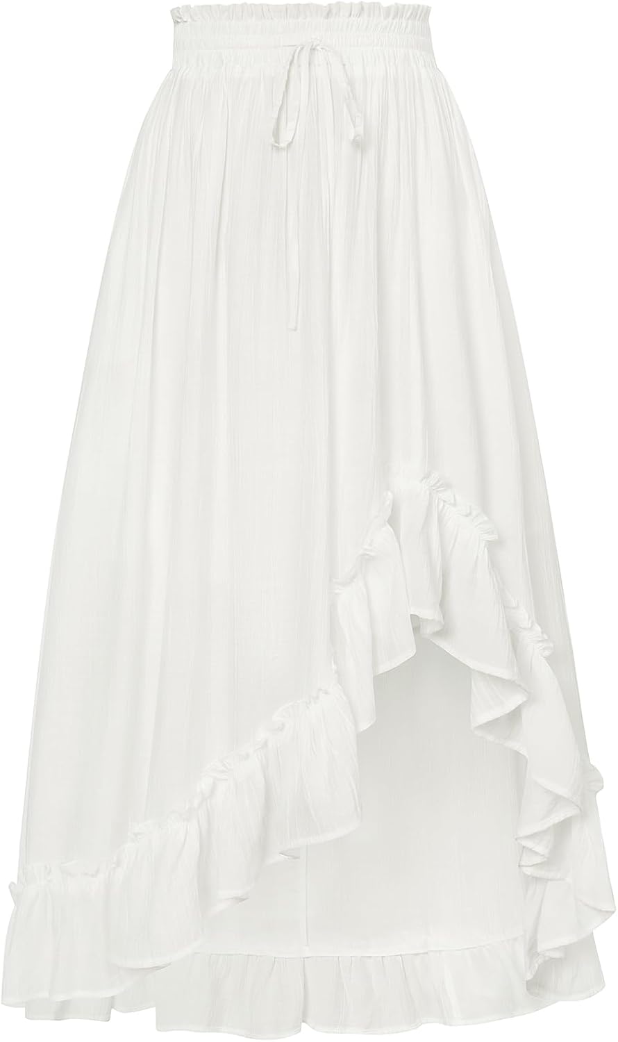 Scarlet Darkness Renaissance Midi Skirt with Asymmetrical Ruffle