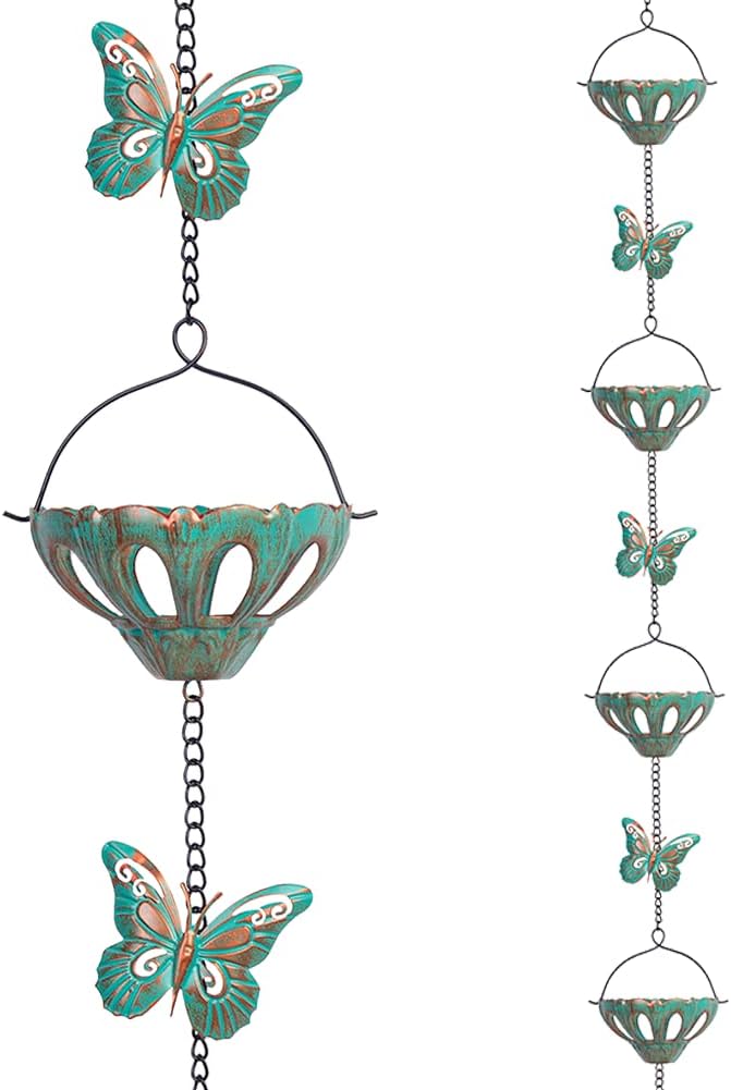 12FT Rain Chains for Outside - Elegant Metal Butterfly Decor