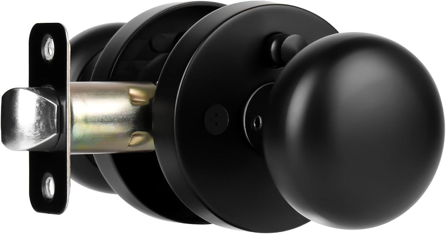 Matte Black Door Knob with Push-Button Lock for Privacy Use